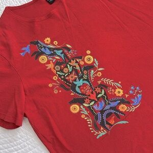 Sabaku Artwear Sunflower Totem Horses T Shirt Women’s L NWOT rust red orange